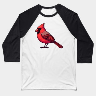 Cardinal Bird Pixel Baseball T-Shirt